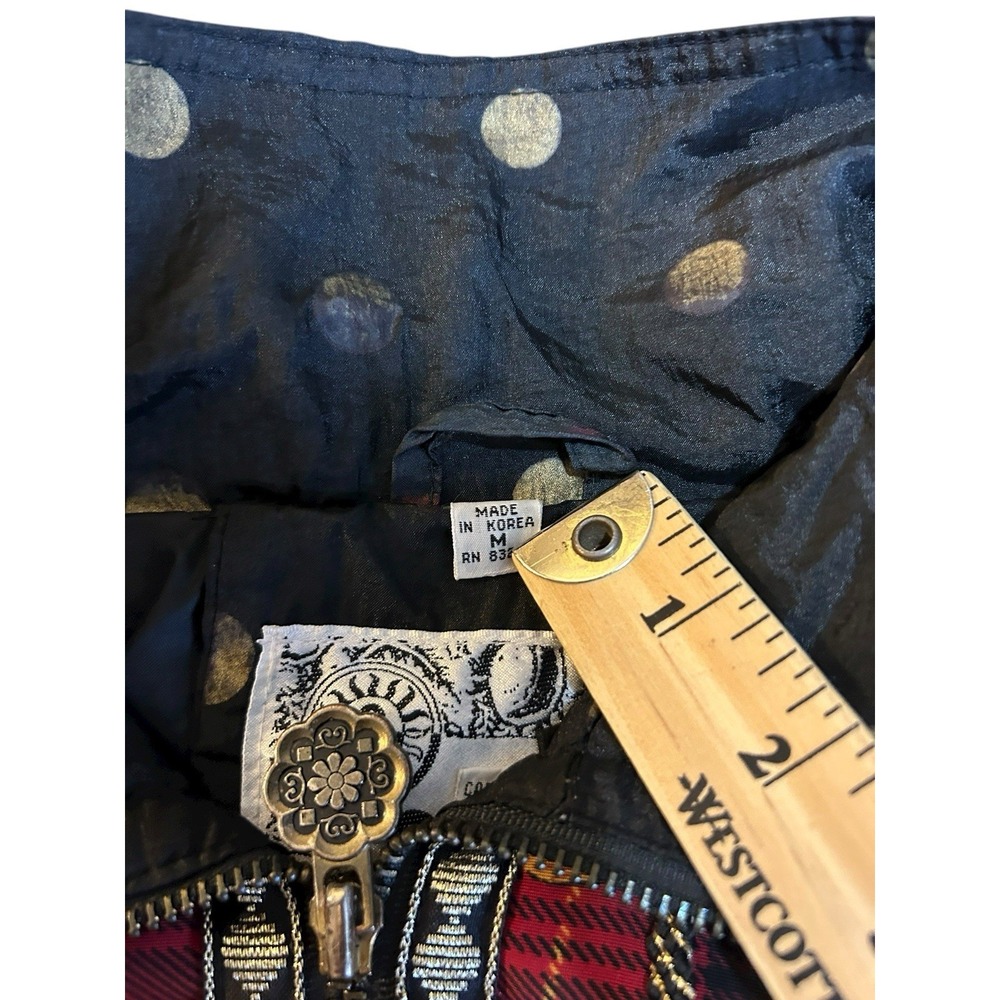 Vintage 90s Off Limits Bomber Jacket Plaid Ornate Baroque Mens Medium Full Zip - Picture 5 of 9